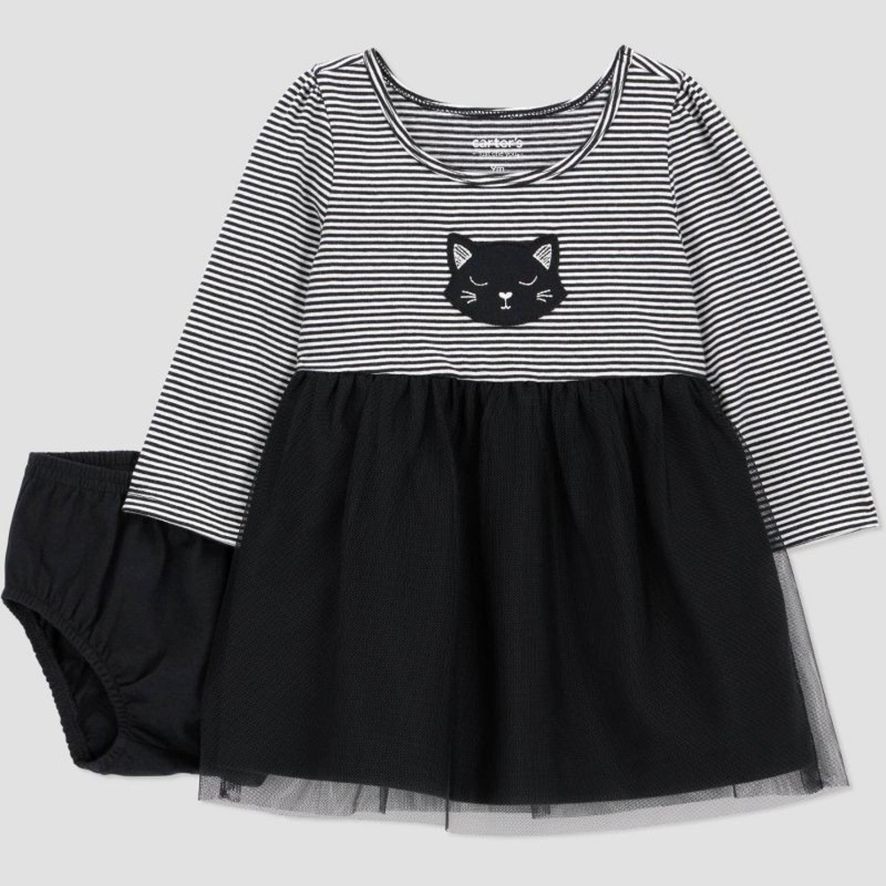 Carter's Just One You Baby Girls' Halloween Striped Cat Dress Black 12 Months